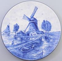 Delft dísztányér, jelzett, d: 26 cm