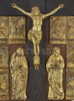 Fali szentkép. Jézus keresztre feszítésének jelenete, bronzírozott fém táblákon a keresztút 14 stáci...