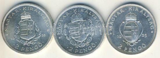 1935-36. 2P Ag "Liszt, Rákóczi, Pázmány" sor T:2 egyiken kis ph