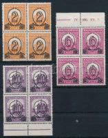 1931 Kisegítő bélyegek I. 505-507 sor 15-ös fogazással négyestömbökben / Mi 471-473y in blocks of 4, perforation 15