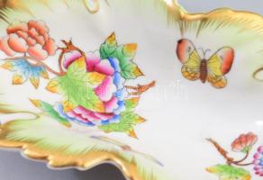 Herendi Viktória mintás levél alakú tálka, jelzett, hibátlan, 15x8,5 cm