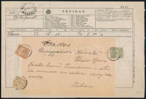 1902 Távirat 3 színű Turul bérmentesítéssel MELENCZE / Telegram with 3 stamps