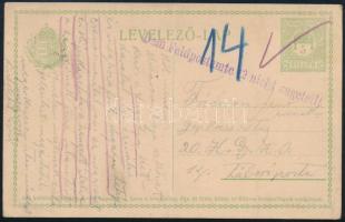 ~1914 Tábori postának használt díjjegyes levelezőlap / 5f PS-card used as field postcard Dem Feldpostamte 2 nicht zugeteilt