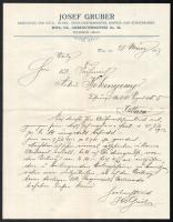 1913 Bécs Josef Gruber bürgl. Gold- und Silber-Uniformsorten-Erzeuger fejléces számla, levél és csek...