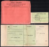 1913 Bécs Josef Gruber bürgl. Gold- und Silber-Uniformsorten-Erzeuger fejléces számla, levél és csek...