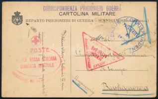 1915 Olasz hadifogságból küldött cenzúrázott hadifogoly levelezőlap magyar nyelven a felvidéki Barskapronczára küldve / Italian POW postcard