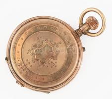 Arany (Au) 14 K női zsebóra, jelzett, nem jár, sérült számlap és üveg, belső fedőtok nem arany, d: 3...