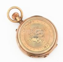 Arany (Au) 14 K női zsebóra, jelzett, nem jár, sérült számlap és üveg, belső fedőtok nem arany, d: 3...