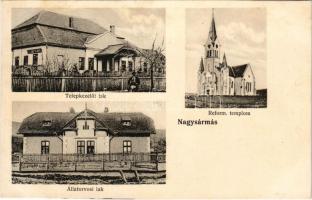 1918 Nagysármás, Sarmasu; Telepkezelői lak, Református templom, Állatorvosi lak. Balázsy Elek kiadása / site manager's villa, Calvinist church, veterinary's house