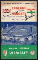 1953 Magyarország-Anglia, a legendás 6:3-as labdarúgó mérkőzés meccsfüzete,, ahol az Aranycsapat legyőzte az évtizedek óta veretlen Angliát. Az Aranycsapat két tagjának Buzánszky Jenőnek és Grosics Gyulának autográf aláírásával / 1953 Hungary - England, legendary football match booklet,in Wembley Stadium, where the Golden Team of Hungary defeated England with autograph signatures of two players