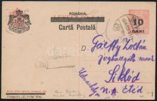 1920 Felülnyomott díjjegyes levelezőlap Kolozsvárról Siklódra, román katonai cenzúrával / PS-card with Romanian military censorship. Signed: Bodor