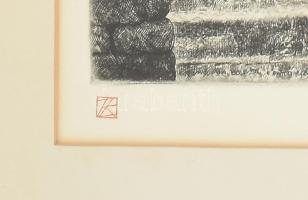 Kaveczky Zoltán (1897-1965): Visegrádi vár belseje. Rézkarc, papír, jelzett. Üvegezett fakeretben, 1...