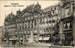 1916 Budapest V. Kígyó tér, Királyi bérpalota, Werbőczy István szobra, üzletek (EK)