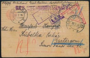 1916 Oroszországból küldött cenzúrázott hadifogoly levelezőlap Esztergomba / Russian POW postcard to Hungary