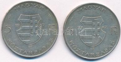 1947. 5Ft Ag "Kossuth" (2x) T:VF,F patina Adamo F8.1