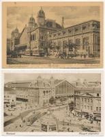 Budapest VI. Nyugati pályaudvar, vasútállomás két oldalról, villamos - 2 db régi képeslap / 2 pre-1945 postcards