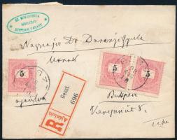 1898 Ajánlott levél 3 x 5kr bérmentesítéssel dr. Darányi Gyula ügyvédnek címezve GESZT - Budapest / Registered cover with 3 stamps