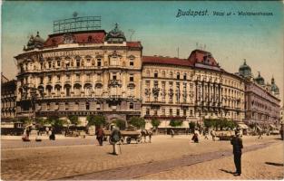 Budapest VI. Váci út, villamos, Krayer E. és Társa üzlete, Vígszínház kávéház, sörcsarnok, Magyar Leszámítoló és Pénzváltó Bank