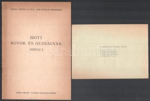 Kovács Dénes: Írott botok és guzsalyak mintái I. (Kézirat helyett, a múzeum látogatók részére). (Dedikált!) Csíkszereda, 1954, Csíki Múzeum, 6 p.+ XI t.+ (2) p. Egészoldalas, fekete-fehér illusztrációkkal. Kiadói tűzött papírkötés. Megjelent 500 példányban. Könyvárusi forgalomba nem került. Kovács Dénes (1920-1977) erdélyi magyar muzeológus, néprajzkutató, festő, grafikus, a Csíki Múzeum igazgatója által dedikált példány. + Bárczy Zoltán a kiadványhoz mellékelt levele Dr. Dajbukát Gergely részére, egy gépelt oldal, aláírással, eredeti borítékkal