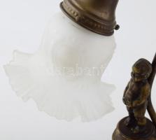 Puttó figurás asztali lámpa, márvány talpazattal, m: 38,5 cm /// A table lamp featuring a putto figu...