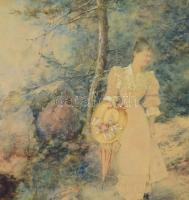 Neogrády Antal (1861-1942): Sétáló hölgy napernyővel, 1893. Akvarell, papír, jelezve jobbra lent (Ne...