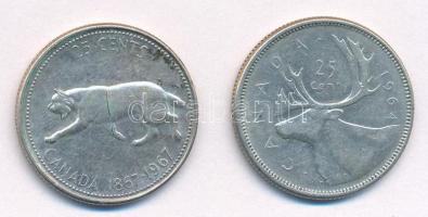 Kanada 1964. 25c Ag + 1967. 25c Ag T:XF,VF Canada 1964. 25 Cents Ag + 1967. 25 Cents Ag C:XF,VF Krau...