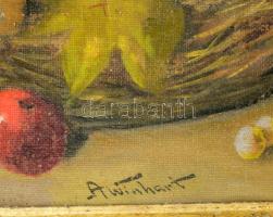 Anton Winhart (1866-1937): Csendélet. Olaj, vászon, jelezve középen lent. Dekoratív, kissé sérült fa...