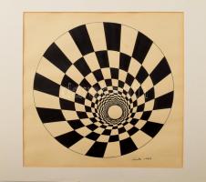 Lantos Ferenc (1929-2014): Op-art kompozíció, 1969. Tus, papír, jelezve jobbra lent, kissé foltos. Paszpartuban, 31x31 cm. / ink on paper, signed, slightly stained, in passepartout