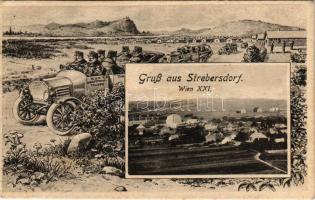 1918 Wien, Vienna, Bécs XXI. Strebersdorf, K.u.K. Kraftfahrtruppe / montage with Austro-Hungarian K.u.K. military motor troops, automobiles (Rb)
