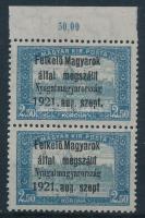 Nyugat-Magyarország I. 1921 Parlament 2,50K ívszéli pár Bodor vizsgálójellel (18.000)