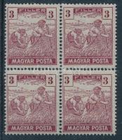 1919 Magyar Posta 3f vöröslila 4-es tömb (12.000)