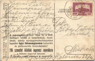 1925 Siófok, Sió folyó. Balatoni Társaság kiadása, hátoldalon nyereményjáték (vágott / cut)