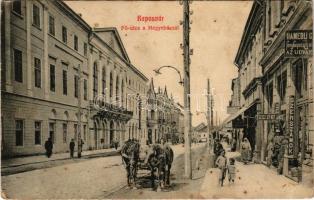 1911 Kaposvár, Fő utca, Megyeháza, Hamedli fényképészeti műterme, Sipőcz Jolán, Geiszler Nep. János üzlete (fl)