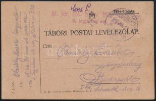 1918 Tábori posta levelezőlap piros &quot;M. kir. 174. honv. táb. tüzér ezr. 6. légjármü elh. üteg.&quot; (érdekes tartalommal)