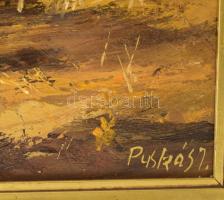 Puskás Imre (1933 - ): "Elhagyottan", 1984. Olaj, farost, jelzett, hátoldalán autográf fel...