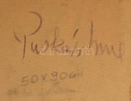 Puskás Imre (1933 - ): "Elhagyottan", 1984. Olaj, farost, jelzett, hátoldalán autográf fel...