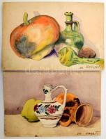 Krausz Tibor (-): 4 db csendélet, 1934 körül. Akvarell, karton, mindegyik jelzett, részben kissé sér...