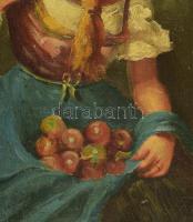 Jelzés nélkül: Lány gyümölcskosárral. Olaj, vászon, dekoratív fakeretben, vászon szélén korábbi kere...