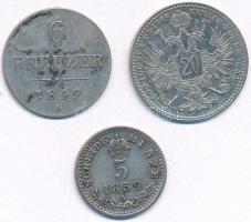 Ausztria 1849A 6kr Ag + 1859A 5kr Ag "Ferenc József" + 1869. 20kr Ag "Ferenc József&q...