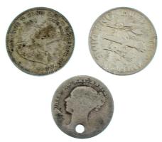 3db-os vegyes kisezüst érmetétel, közte Amerikai Egyesült Államok 1964. 1d (10c) Ag "Roosevelt" + Srí Lanka / Ceylon 1920. 25c Ag "V. György" + Nagy-Britannia 1866. 3p Ag "Viktória" T:XF-F patina, az egyik lyukasztva 3pcs of mixed Ag coin lot, in it USA 1964. 1 Dime (10 Cents) Ag "Roosevelt" + Sri Lanka / Ceylon 1920. 25 Cents Ag "George V" + Great Britain 1866. 3 Pence Ag "Victoria" C:XF-F patina, one with hole