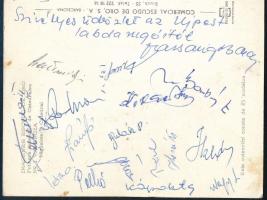 1971 Újpesti Dózsa (UTE) labdarúgói által Valenciából haza küldött képeslap, rajta aláírásaikkal, Be...