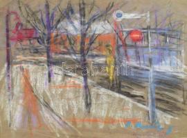 D. Borbély Gizella (1920-198?), 2 db rajz: Körhinta és buszmegálló. Pasztell, papír, egyik jelzett. ...