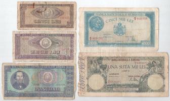 Románia 1945-1966. 5L-100.000L (5xklf) T:VG,G folt, szakadás Romania 1945-1966. 5 Lei - 100.000 Lei (5xdiff) C:VG,G spot, tear