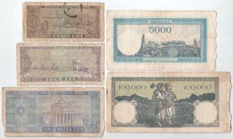 Románia 1945-1966. 5L-100.000L (5xklf) T:VG,G folt, szakadás
Romania 1945-1966. 5 Lei - 100.000 Lei...