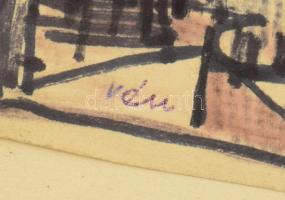 Vén Emil (1902-1984): Napfogyatkozás. Filctoll, papír, jelezve balra lent: Vén. Törésnyommal. 10×28,...