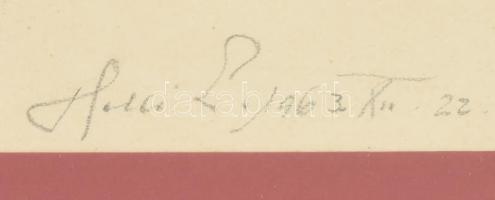 Holló László (1887-1976): Ló és emberek, 1963. Ceruza, papír, jelzett, üvegezett fakeretben, 17,5x26...