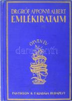 Dr. Gróf Apponyi Albert: Emlékirataim. Ötven év. Ifjúkorom - Huszonöt év az ellenzékben. Bp., (1922), Pantheon Irodalmi Intézet Rt. (Globus-ny.), 257+6 p. Második, átnézett kiadás. Kiadói aranyozott egészvászon-kötés, tulajdonosi bejegyzéssel, szép állapot