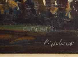 Vágfalvi Ottó (1925-2015): "Somlóhegy". Olaj, farost, jelezve jobbra lent. Hátoldalán a mű...