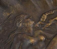 Szecessziós bronz névjegykártyatartó, fekvő akt mintával, 12x14 cm