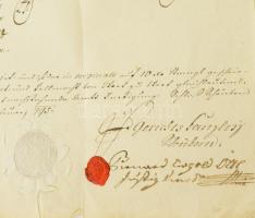 1795 Schönborn, német nyelvű okirat, egy beírt oldal, aláírásokkal, viaszpecséttel és papírfelzettel